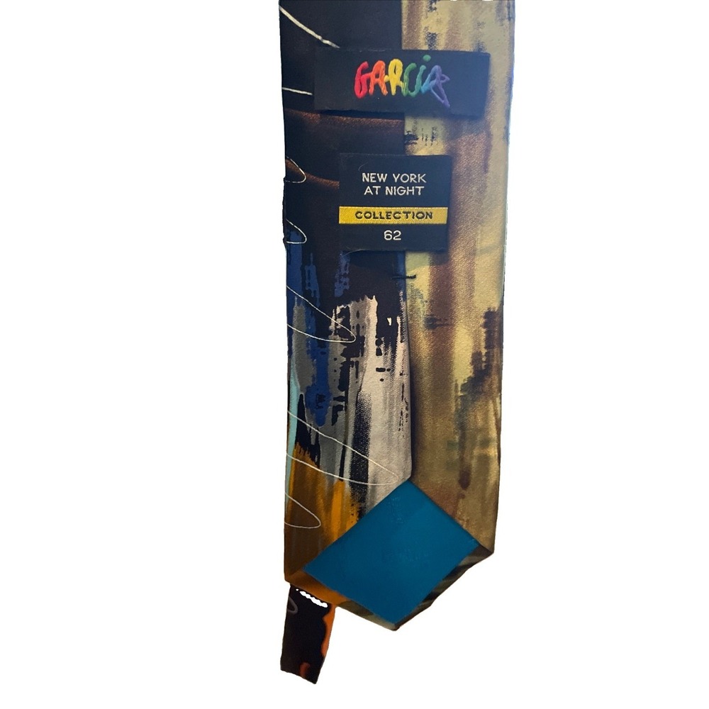 Jerry Garcia Tie Black And Orange "new York At Night" Collection 62 100% Silk